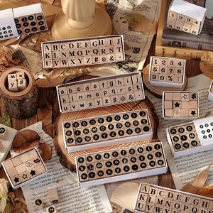 Stamps 1Set Number Stamp Wooden Rubber Stamp Set Date Alphabet Design Decorative Stamps Vintage Dairy Stamps For Card Making Diy Craft