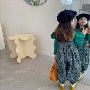 Clothing Sets Bear Leader Girls Korean Version of Small Fresh Green Bubble Sleeve Bottoming Shirt Floral Loose Straps Twopiece Suit