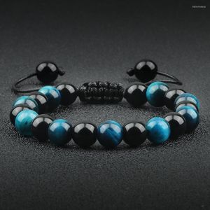 Strand Natural Black Onyx With Tiger Eye Stone Beads Charm Bracelet For Men Women Yoga Energy Jewelry Gift