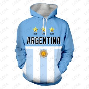 Herrtröjor tröjor 3 stjärnor argentina arg fotboll mästare 3d tryck streetwear harajuku pullover jacka män kvinnor träning överdimensionerad 230210