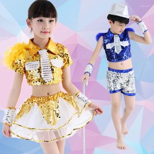 Scene Wear Girl and Boy Jazz Dance Costume Children Modern Clothing Hip-Hop Clothes Boys Girls paljetter Kostymer