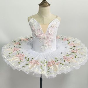 Sahne Giyim Beyaz Profesyonel Tutu Bale Çocuk Kuğu Gölü Kostümleri Çocuk Krep Balerin Elbise Kızlar için Çiçek