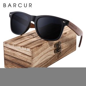 Óculos de sol Barcur Black Walnut Glasses Sunglasses Wood Polarized Sunglasses Men Glasses Men UV400 Proteção Eyewear Wooden Box 230210