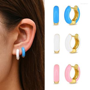 Hoop Earrings Single Colorful Enamel Women Round Earring Huggie Ear 2023 Trend White Orange Green Pendientes Aretes Jewelry Wholesale