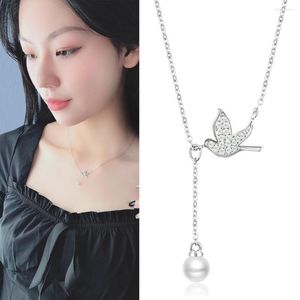 Pendant Necklaces Dainty Crystals Bird Tiny Clavicle Chains Imitation Pearl Pendants For Women Lucky Weeding Love Initial Jewelry CN62