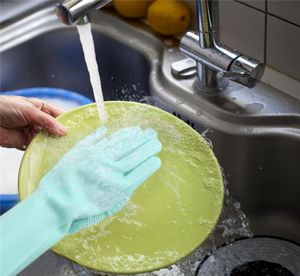 Nowe naczynia silikonowe rękawiczki z pędzlem do mycia szczotki do mycia sprzątania sprzątania Rękawiczki 100 gastronomicznych zmywarki do naczyń 3326602