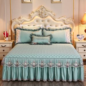 Bed Skirt 1pcs Nordic Black Princess Lace Bedspreads Bed Skirt Solid Non-Slip High Quaility Sheet Mattress Cover Bed Sheet No Pillowcase 230211