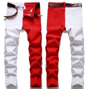 Men's Jeans Brand Red Black Stitching Men Autumn Winter Slim Skinny Stretch Street Hip Hop Male Elastic Denim Pants 28-40 230211