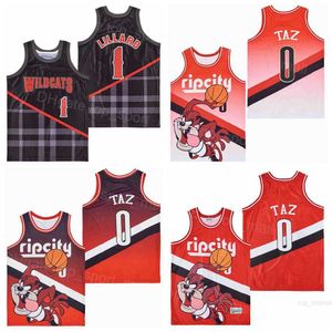 Men High School Wildcats Jersey 0 RIPCITY TAZ 1 Damian Lillard Basketball RED FADE Rip City Uniform Red Black All Stitched Breathable For Sport Fans High/Good