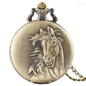Pocket Watches Retro 3D Horse Face Floral Rattan Watch FOB Full Necklace Pendant Souvenir Birthday Gifts For Men Women Kids Child