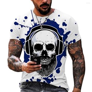 Męskie koszulki T-street punkowa T-shirt Męska czaszka 3D nadruk okrągły okrąg