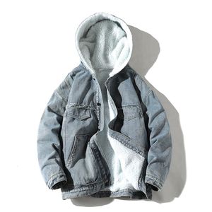 Men's Jackets Fashion Denim Jacket Thick Fleece Warm Hooded Winter and Coats Oversized Streetwear Hip Hop Blue Jeans for Male 230211