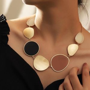 Pendant Necklaces Exaggerated Big Statement Metal Enamel Choker Necklace For Women Lady Party Short Collar Clavicle Chain Jewelry