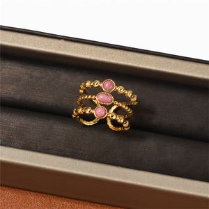 Gemma rosa cavo metallo geometrico anello geometrico regolabile francese Ins leggero temperamento di lusso Accessori per gioielli