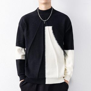 Men's Sweaters 2023 Men's Autumn And Winter Fashion Mock Neck Sweater Teenagers Colorblock Casual