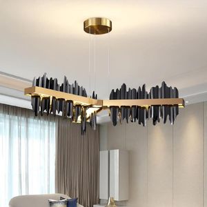 Chandeliers Black Creative Led Chandelier For Modern Dining Living Room Home Decor Kitchen Island Hanging Lamp With Remote Control Dimming