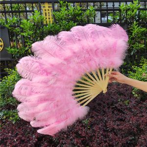 Other Home Garden YOYUE 15 Bone Ostrich Feathers Fan Halloween Party Wedding Celebration Belly Dance Show DIY Decorative Pink Feathers Fan