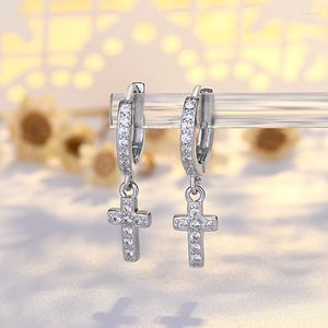 Stud Earrings Gold Color Cross Zircon Pendant Personality Accessories 925 Silver Needle Women's Friendship Gift Jewelry