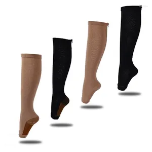 Compression Women's footless compression socks with Open Toes, Zipper Closure, Varicose Vein, Pressure Circulation, Knee High, Long Sox - Drop Ship Available