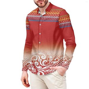 Men's Casual Shirts Samoa Tattoo Print Style T-Shirt Polynesian Slim Long Sleeve Shirt Men's Dress Wedding S-6xl