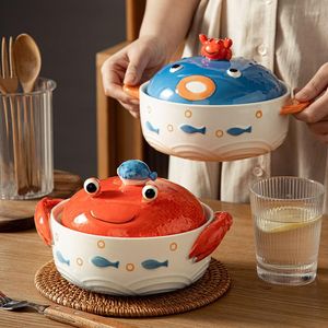 Bowls Creative Ocean Table Seary Crab Globefish Shape Ceramic Ramen Phone Holder Two Handtag Soppa