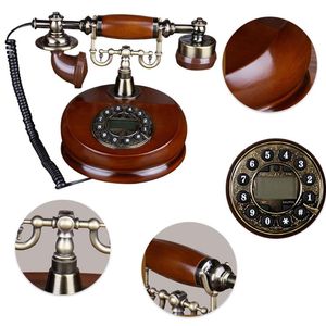 Walkie-Talkie-Wählscheibentelefon, klassisches Holz, Retro-Antik-Festnetz mit Metallglocke, Freisprech-Wahlwiederholungsfunktion für Heimdekoration