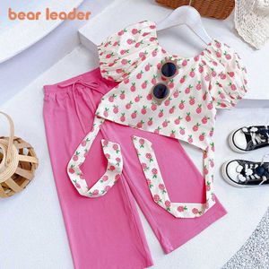 Conjuntos de roupas líder de urso meninas meninas terno de verão solta nova camisa de manga curta Cora