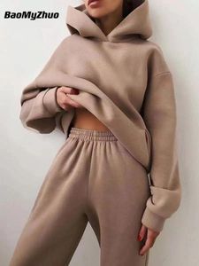 Two Piece Dress Winter Two Piece Set Women Tracksuit Overdimased Suit Autumn Trouser Suits Female Sweatshirt Solid Sports Hoodie Sportswear 230210