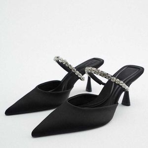 الصنادل Traf Black Slingback Heels Sandals مع أحذية الكعب امرأة الخريف 2022 Pointe High Heels Women Pumps Ladies Slippers G230211