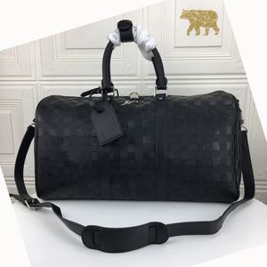 Top di qualità originale Tote di marca Borse di design di lusso Borsa da uomo in vera pelle Borsa da viaggio scozzese nera Borsa da viaggio di grande capacità Borsone da 45 cm Custodie per treni