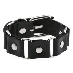 Charm Bracelets Punk Gothic Rock Block Connect Wide Leather Wristbands Nightclub Bangle Fashion Unisex Jewelry 2023