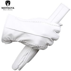 Fem fingrarhandskar mode Vita läderhandskar Bekväma läderhandskar Kvinnor Toppklass Kvinnor Läderhandskar Håll varma vinterhandskar-2226D 230210