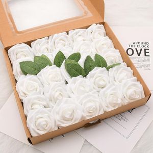 Dekoratif çiçekler 25pcs/hediye kutusu 25cm yüksek kaliteli yapay güller demet diy scrapbooking düğün doğum günü dekorasyon pe köpük kafaları