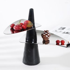 Tallrikar lyxiga hemkoniska svarta marmor hög fruktförvaring bricka skrivbord dessert rostfritt stål dekor vardagsrum soffbord