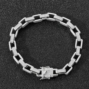 High quality hip hop full of zircon and women's personalized box chain rectangular bracelet