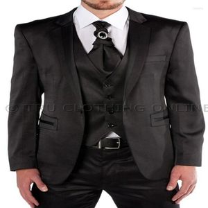 Abiti da Uomo Nero Uomo Lucido Matrimonio Party 3 Pezzi Abito 2 Bottoni Giacca Pantaloni Crovat Gilet Terno Masculino