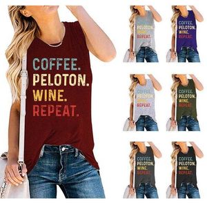 Casual Loose Coffee Dresses Peloton Wine Repeat Letter Print ärmlös väst