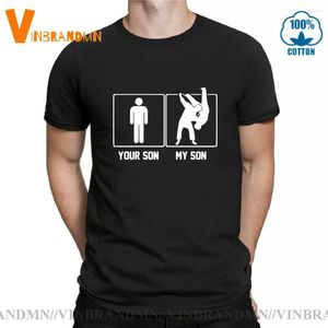 Herrar t skjortor roliga tryckte min son din skjorta män fitness uniform judo tshirt bjj jiu jitsu tee fader stolthet toppar t-shirt