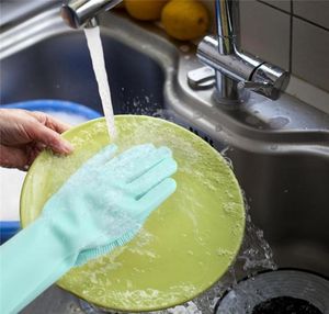 Nowe naczynia silikonowe rękawiczki z pędzlem do mycia szczotki do mycia sprzątania sprzątania Rękawiczki 100 gastronomicznych zmywarki do naczyń 7398292