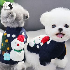 犬のアパレルクリスマススノーマンペット冬の温かい服の小さな服のためのセーターシュナウザープードルキッテンサプライズアクセサリー230211