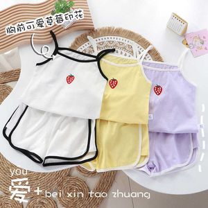 Sets Girls Summer Suspender Suits Pure Cotton Shortsleeved Shorts Children's Thin Loose Soft Cute Casual Vest Outfits Kids Clothing