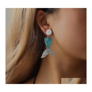 Stud Pretty Mermaid Beautifly Earrings Ethnic Bohemia Summer Sequin Resin Fishtail For Women Fashion Jewelry Luxury Drop Delivery Dhfce