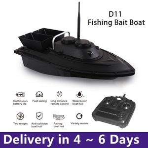 Elektriska RC -båtar D11 RC Fish Finder Fishing Bait Double Motors 1 5 kg Laddar 500 m fjärrkontroll Fast hastighet med 1 batteri 1 LED -ljus 230211