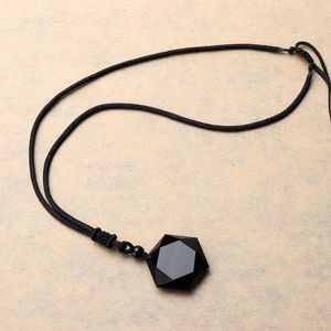 Anhänger Halsketten Mode Schwarz Obsidian Stein Halskette Frauen Männer Hexagramm Form Pullover Kette Natürliche Charms Choker Schmuck Geschenke