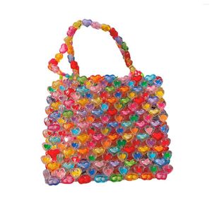 Akşam çantaları oyuk kalp şeklinde boncuklar jöle çanta kadın kadın moda tek pvc omuz çantası taşınabilir çok amaçlı plaj çanta