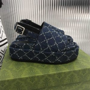 Slidesandaler för kvinnor Designer Canvas Tjockbottnar Dam Slides Flip Flops Mode Sommartofflor Strandskor med låda Storlek 35-42 NO298C