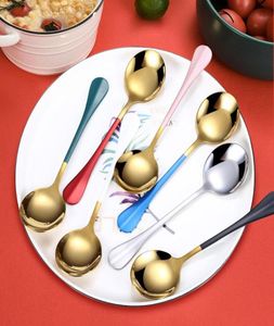Spoons Ins Round Head Spoon Japan And South Korea Golden Stainless Steel Product Coffee Household Small Soup1993413