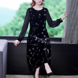 Vestidos casuais VINTAGE VINTAGE PRINGRATIVO ESPEROSO MIDI VELVET DRESSO 2023 Mulheres outono Inverno elegante e elegante Sleeve Party M-4xl