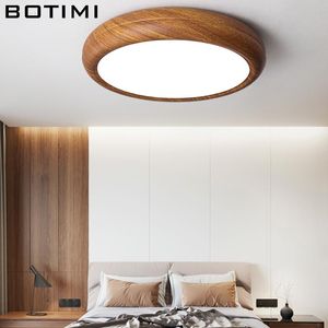Luzes de teto Botimi Quarto chinês LED redondo leve de madeira imitativa Metal pintado de metal simples luminária de luminária de luminária de sala