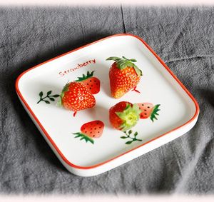 Teller Keramik Net Red Ins Wind Lovely Western Tableware Strawberry Garden Square Plate Pizza Steak Pasta Pate